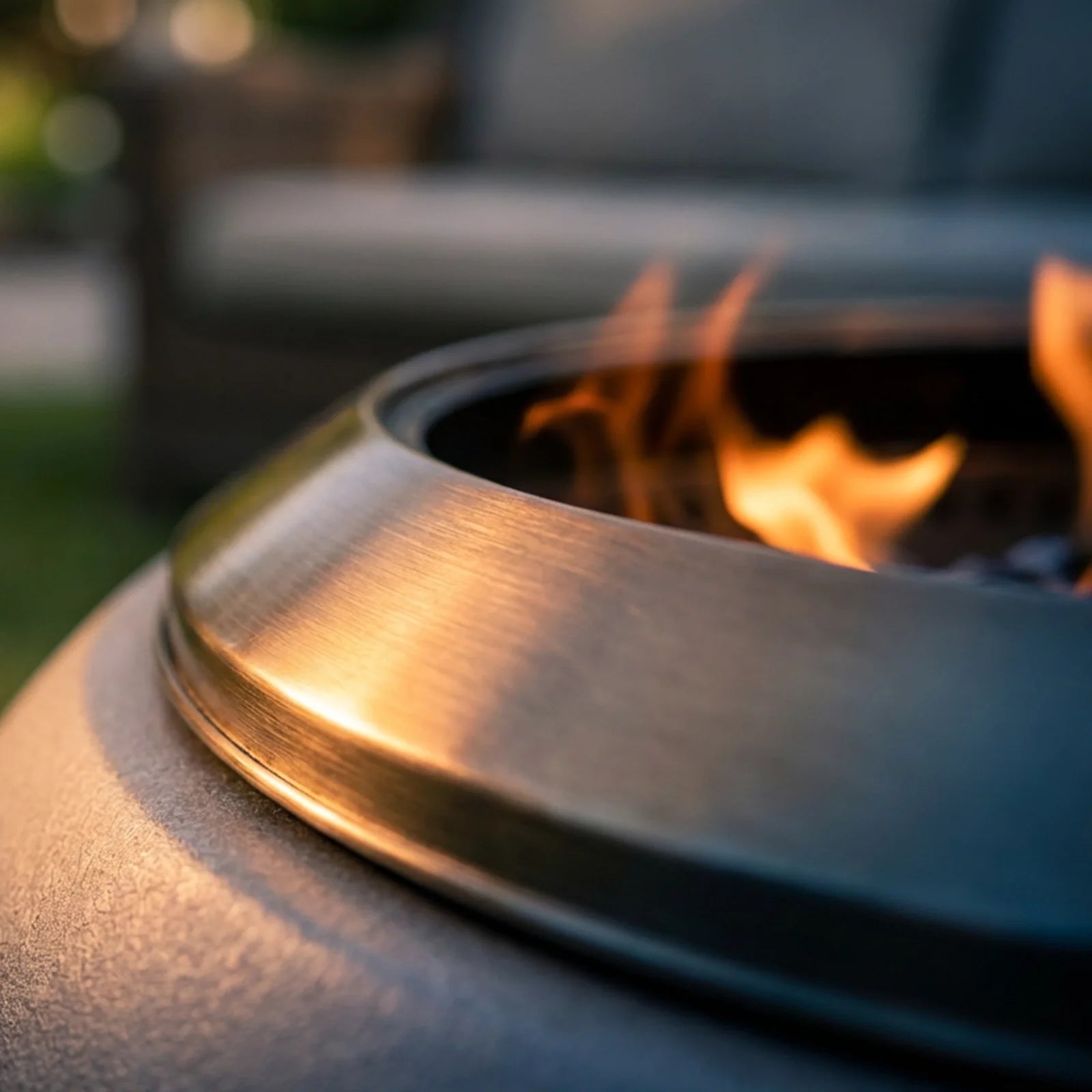 Close-up of a fire pit with flames burning